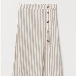 H&M beige stripe slit midi skirt